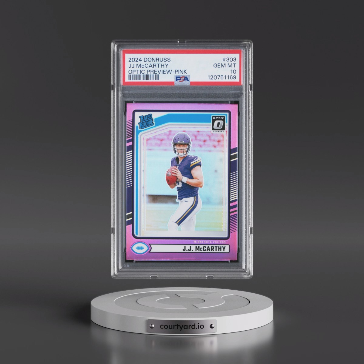 2024 Panini Donruss #303 JJ McCarthy - Optic Preview-Pink (PSA 10 GEM MINT)