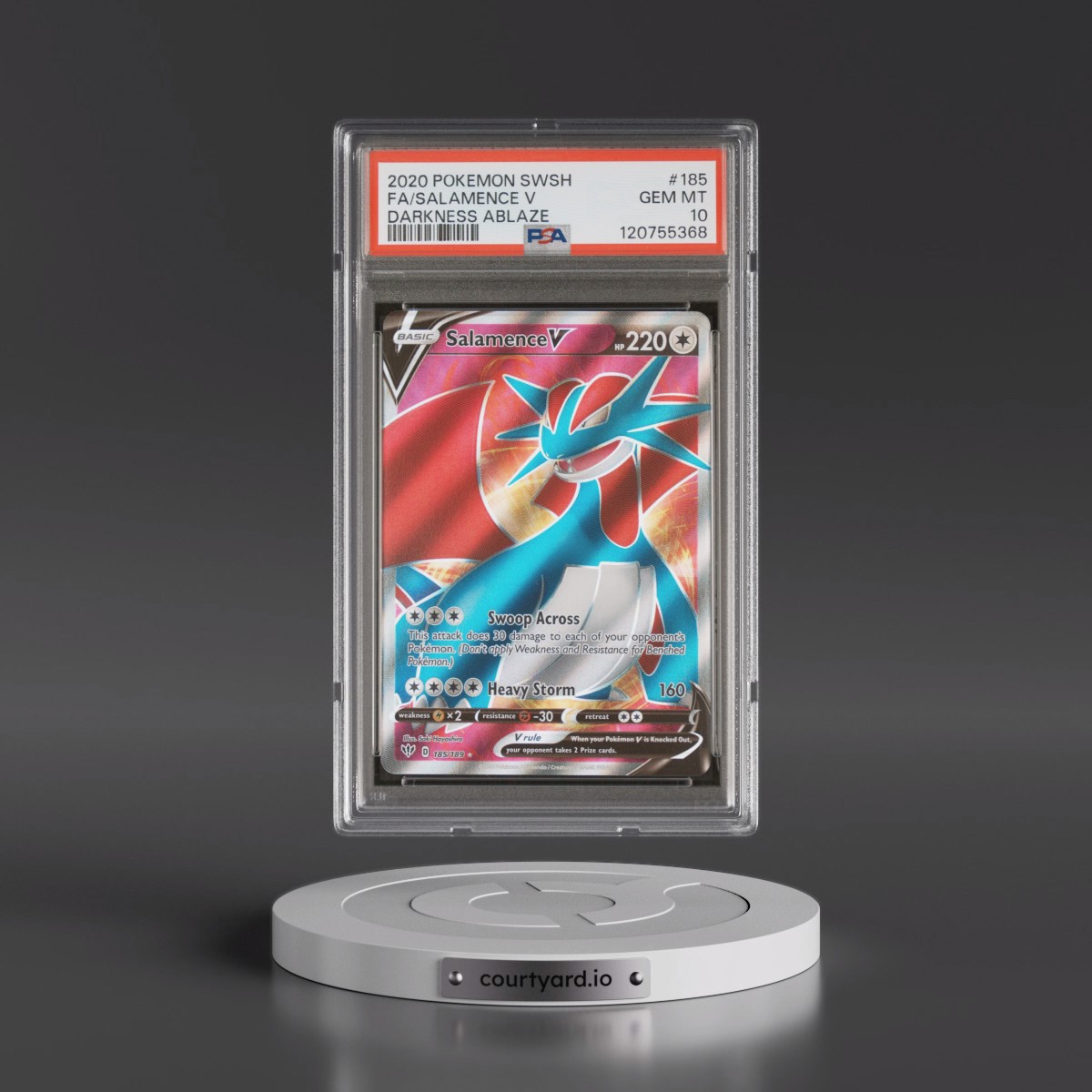 2020 Pokémon Sword & Shield Darkness Ablaze #185 Salamence V - Holo Full Art (PSA 10 GEM MINT)