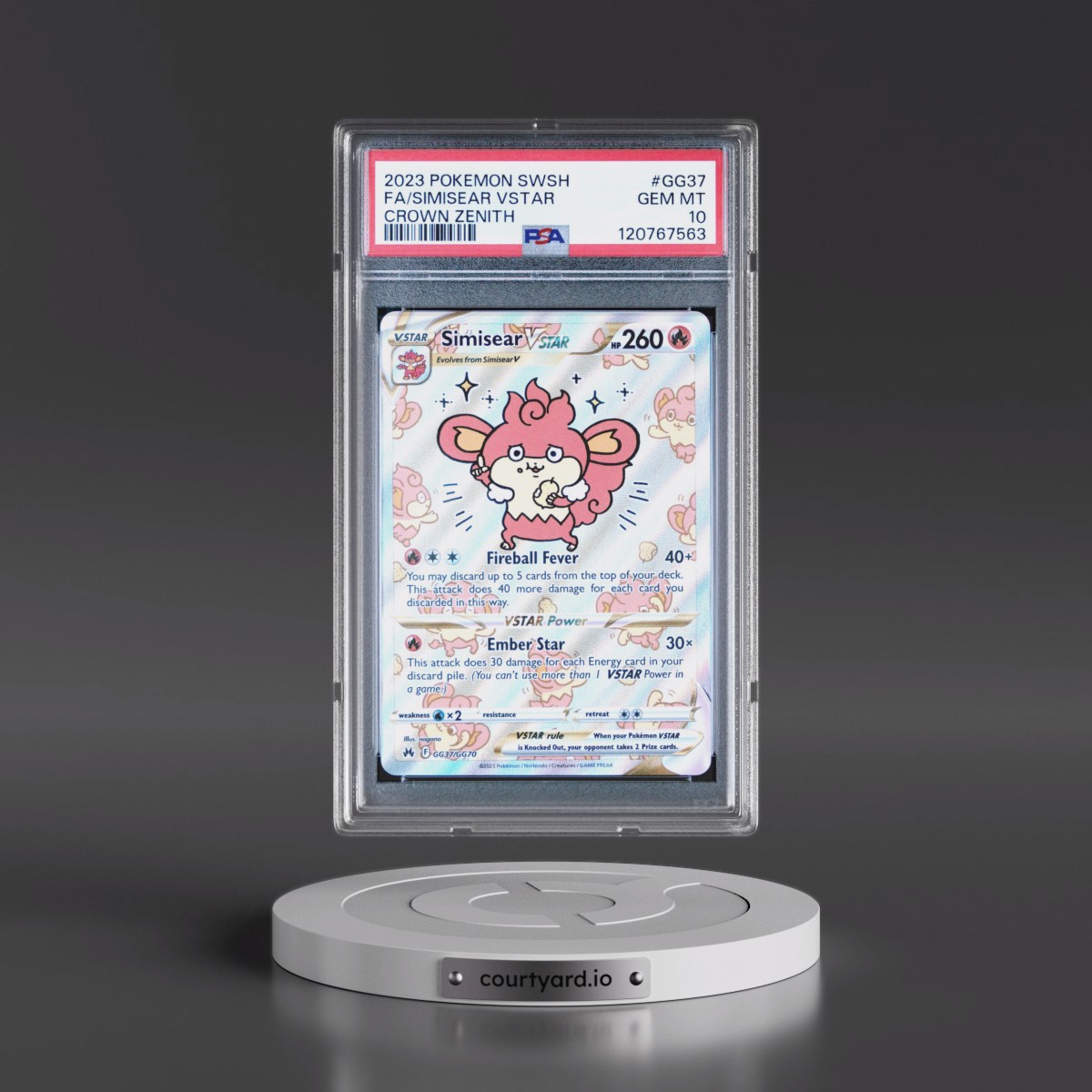 2023 Pokémon Sword and Shield Crown Zenith #GG37 Simisear Vstar - Full Art (PSA 10 GEM MINT)