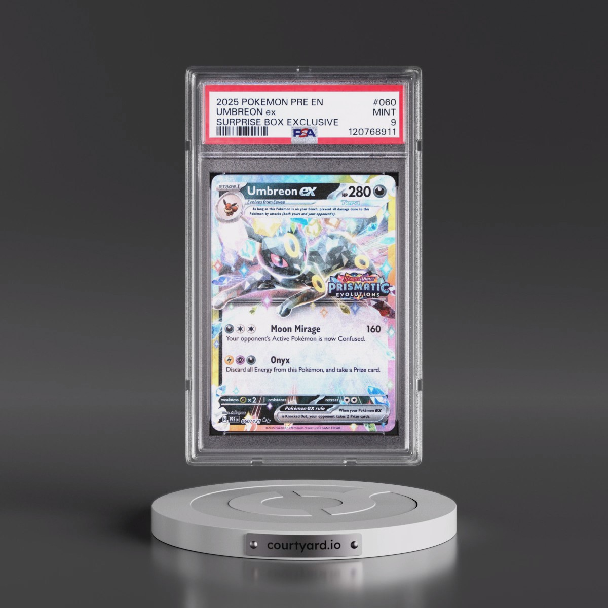 2025 Pokémon Pre EN-Prismatic Evolutions #060 Umbreon EX - Holo Surprise Box Exclusive (PSA 9 MINT)