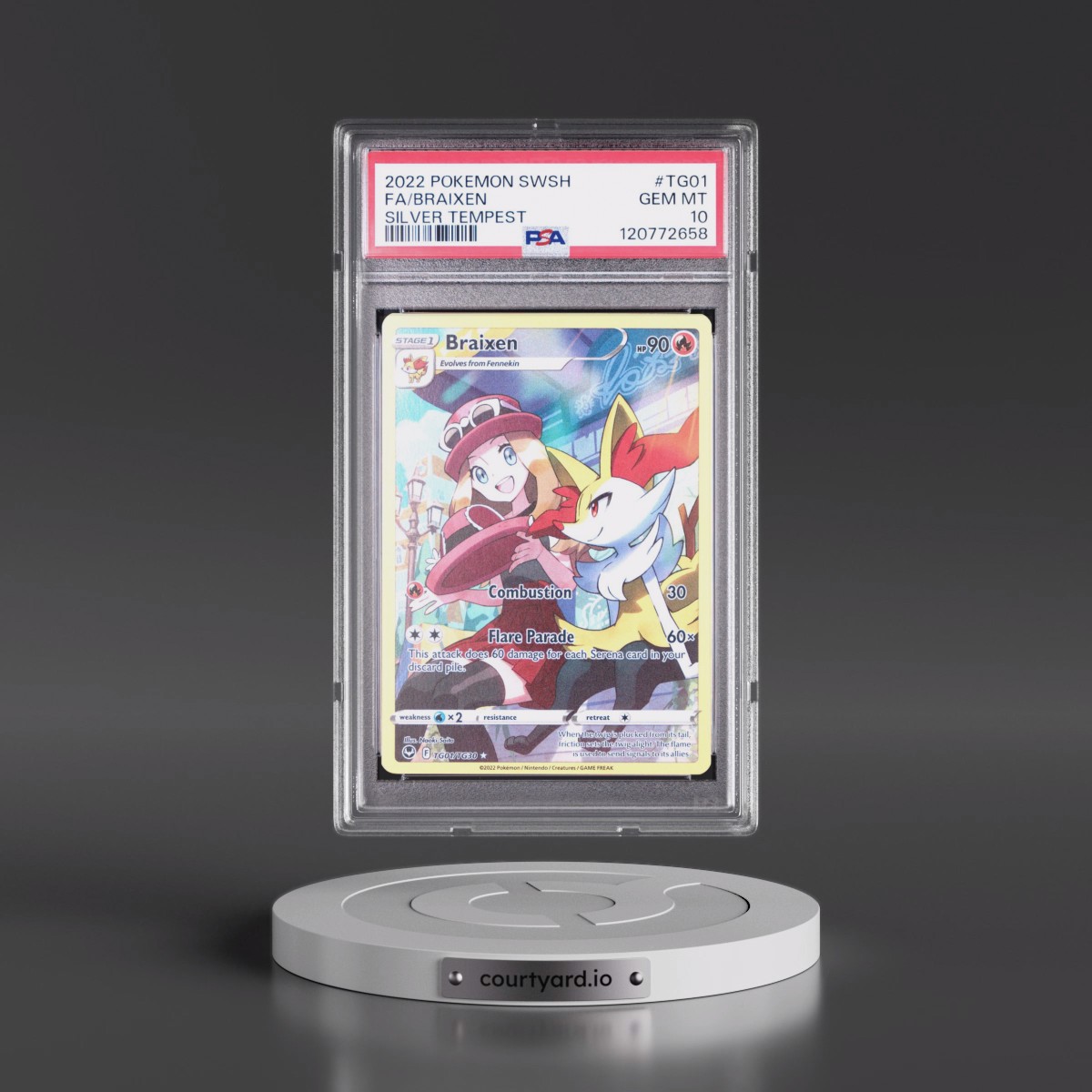 2022 Pokémon Sword & Shield Silver Tempest #TG01 Braixen - Full Art (PSA 10 GEM MINT)