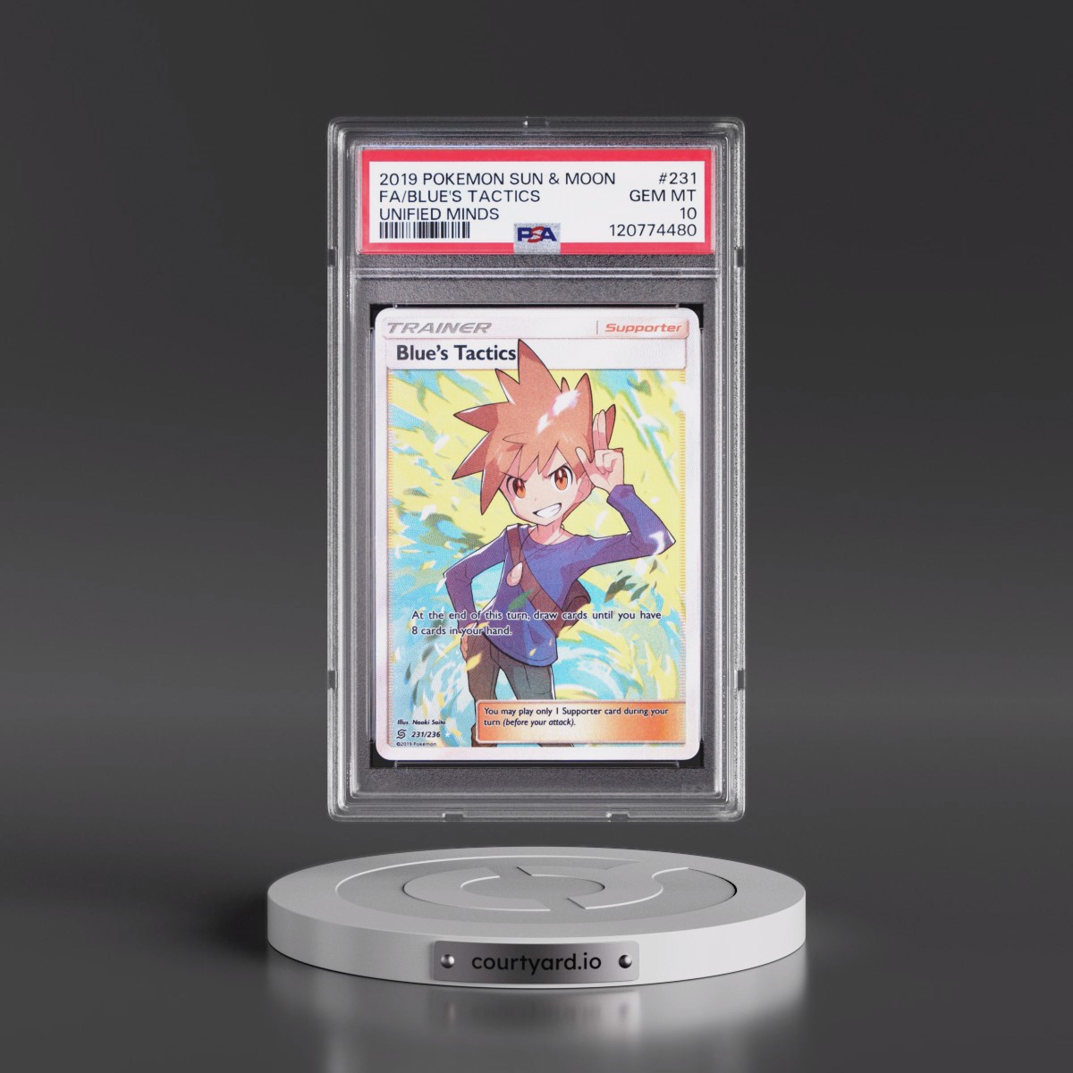 2019 Pokémon Sun & Moon Unified Minds #231 Blue's Tactics - Full Art (PSA 10 GEM MINT)