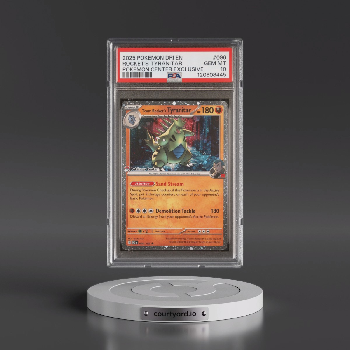 2025 Pokémon Dri EN-Destined Rivals #096 Team Rocket's Tyranitar - Pokemon Center Exclusive (PSA 10 GEM MINT)