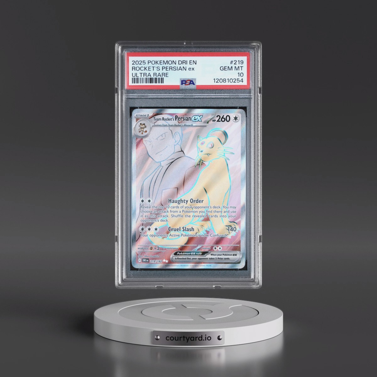 2025 Pokémon Dri EN-Destined Rivals #219 Team Rocket's Persian EX - Holo Ultra Rare (PSA 10 GEM MINT)