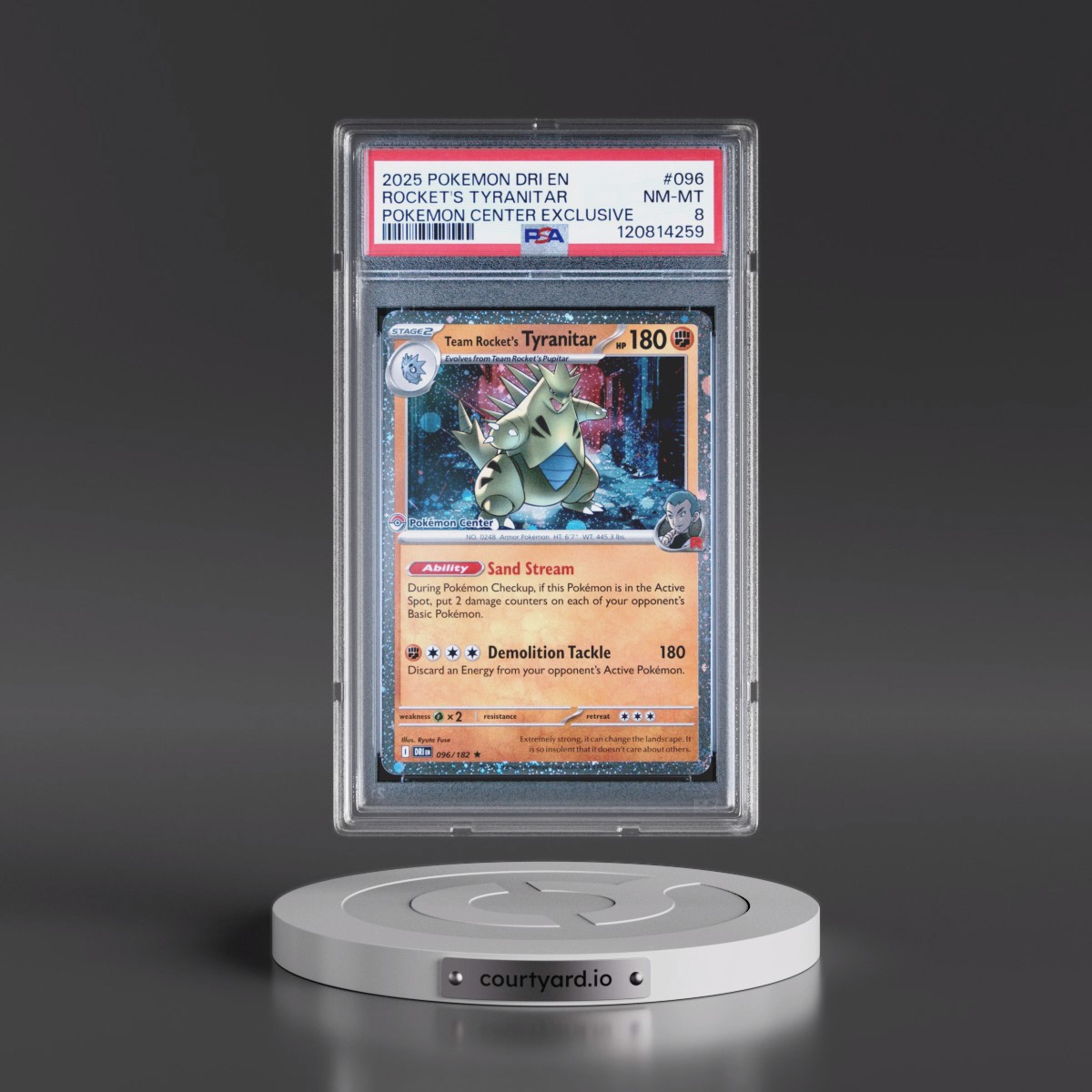 2025 Pokémon Dri EN-Destined Rivals #096 Team Rocket's Tyranitar - Pokemon Center Exclusive (PSA 8 NM-MT)