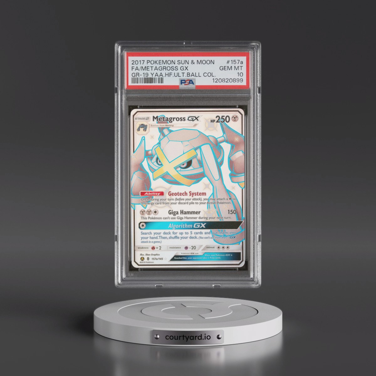 2017 Pokémon Sun & Moon Guardians Rising #157a Metagross GX - Holo Full Art 2019 Yellow A Alternate Art Hidden Fates Ultra Ball Collection (PSA 10 GEM MINT)