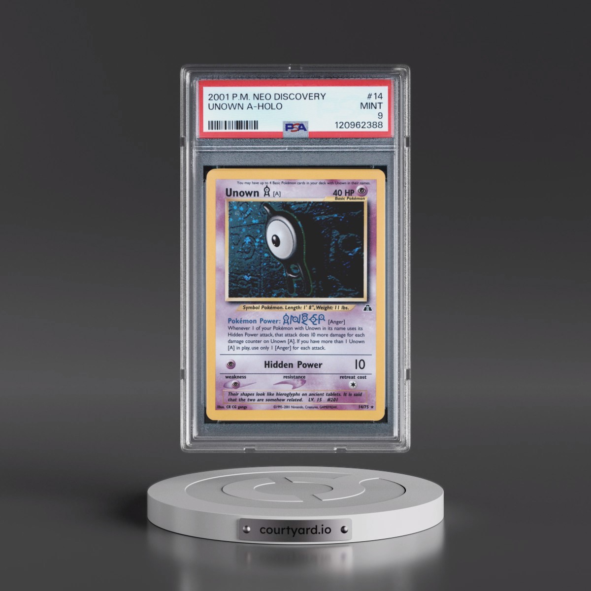 2001 Pokémon Neo Discovery #14 Unown A - Holo (PSA 9 MINT)