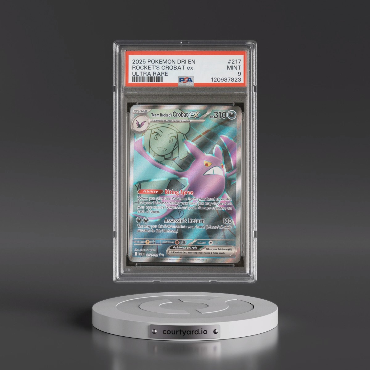 2025 Pokémon Dri EN-Destined Rivals #217 Team Rocket's Crobat EX - Holo Ultra Rare (PSA 9 MINT)