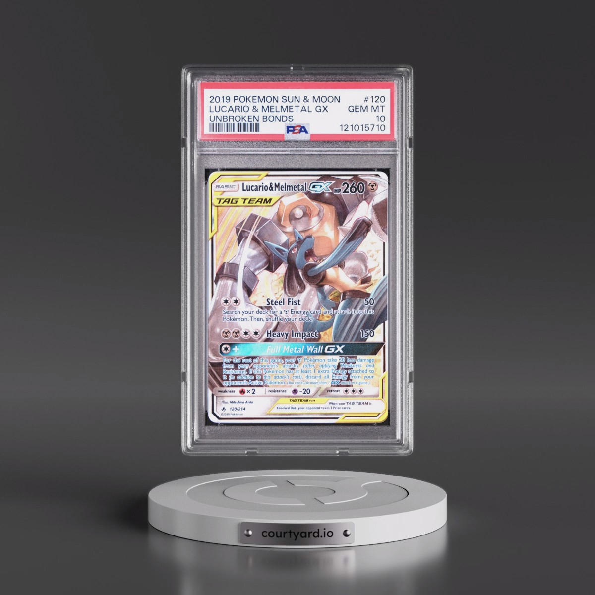 2019 Pokémon Sun & Moon Unbroken Bonds #120 Lucario & Melmetal GX - Holo (PSA 10 GEM MINT)