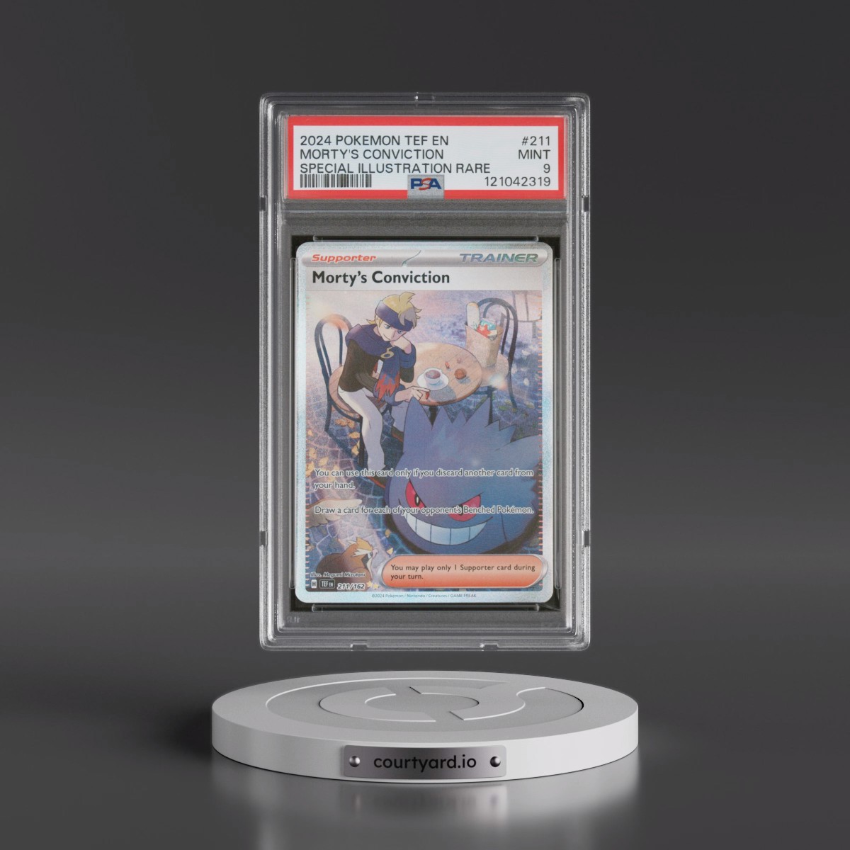 2024 Pokémon Tef EN-Temporal Forces #211 Morty's Conviction - Special Illustration Rare (PSA 9 MINT)