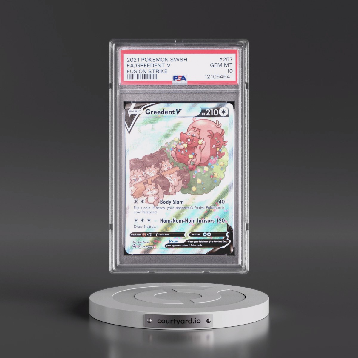 2021 Pokémon Sword & Shield Fusion Strike #257 Greedent V - Holo Full Art (PSA 10 GEM MINT)