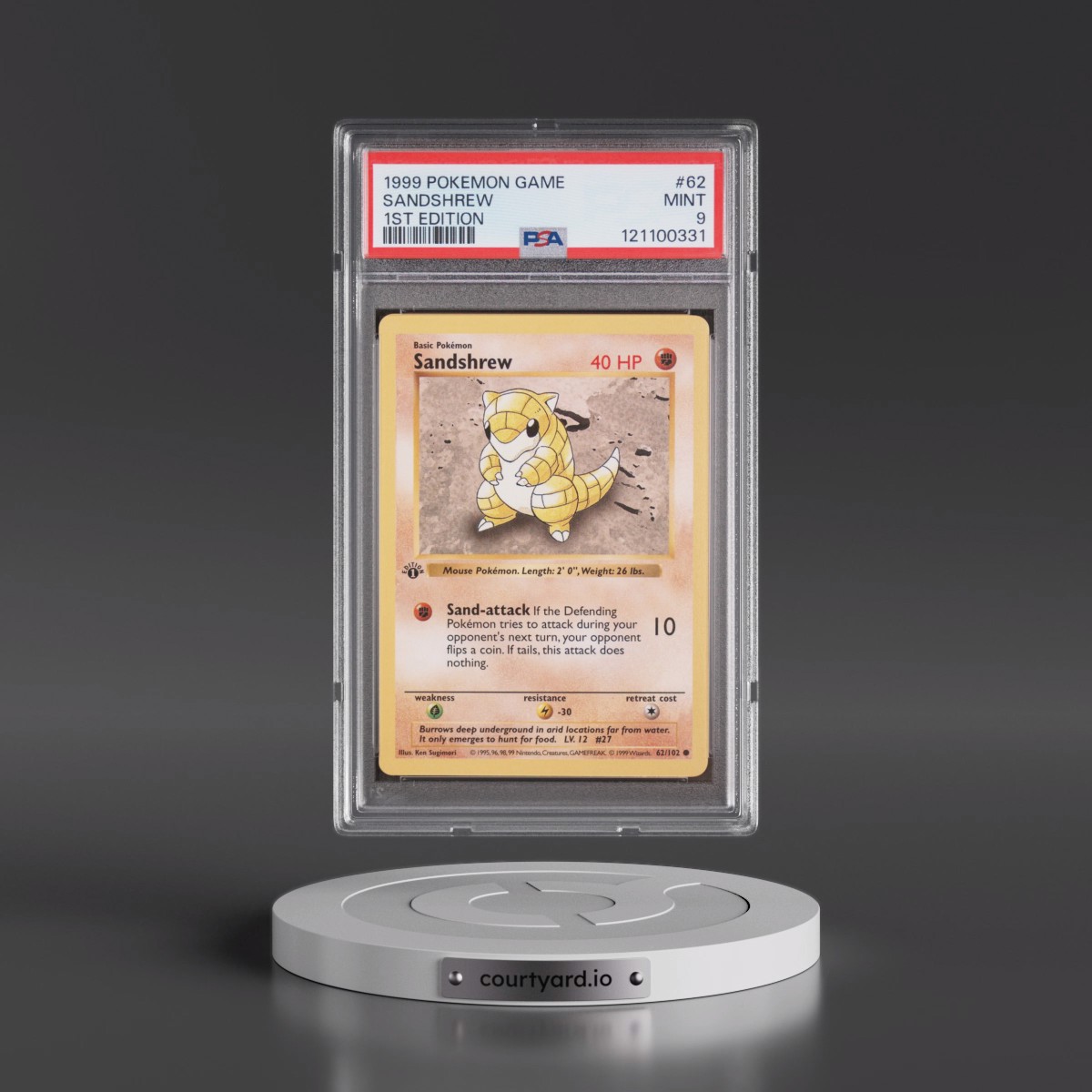 1999 Pokémon Game #62 Sandshrew - 1st Edition (PSA 9 MINT)