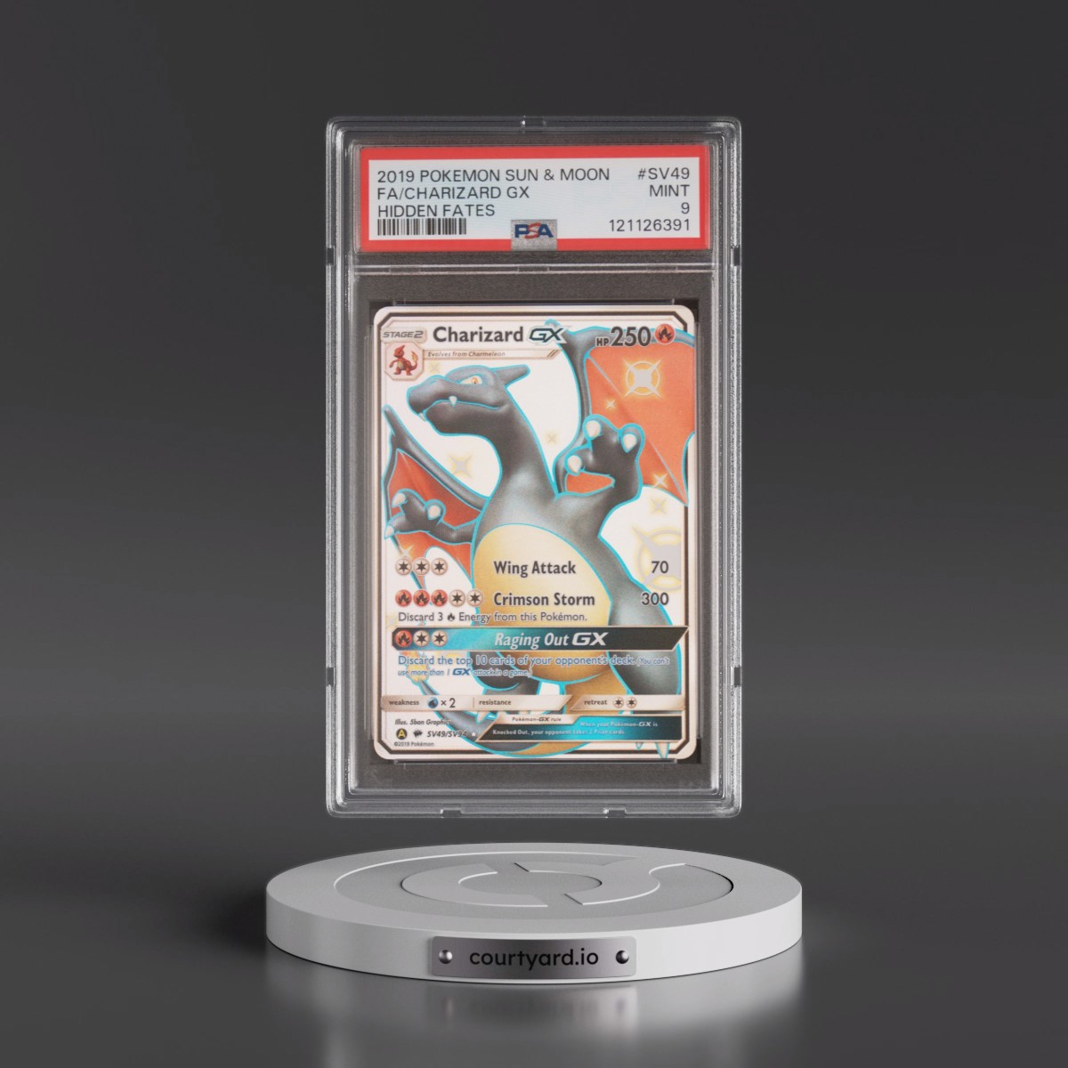 2019 Pokémon Sun & Moon Hidden Fates #SV49 Charizard GX - Holo Full Art (PSA 9 MINT)