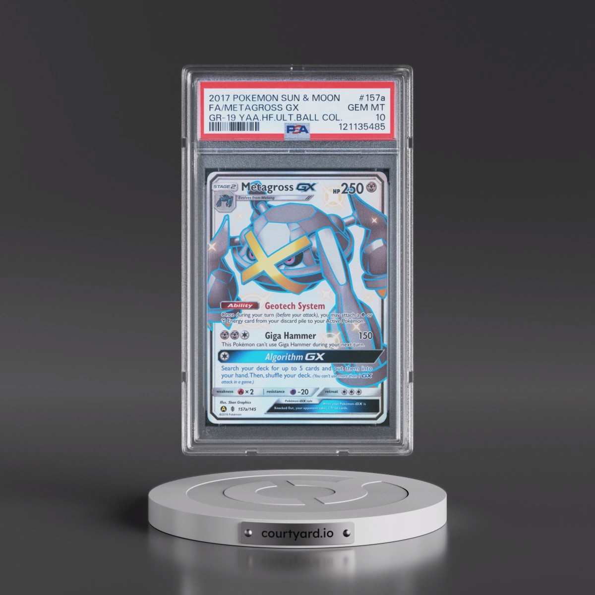 2017 Pokémon Sun & Moon Guardians Rising #157a Metagross GX - Holo Full Art 2019 Yellow A Alternate Art Hidden Fates Ultra Ball Collection (PSA 10 GEM MINT)