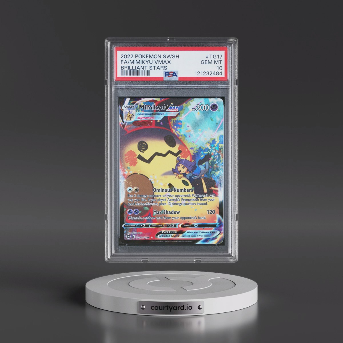 2022 Pokémon Sword & Shield Brilliant Stars #TG17 Mimikyu Vmax - Full Art (PSA 10 GEM MINT)
