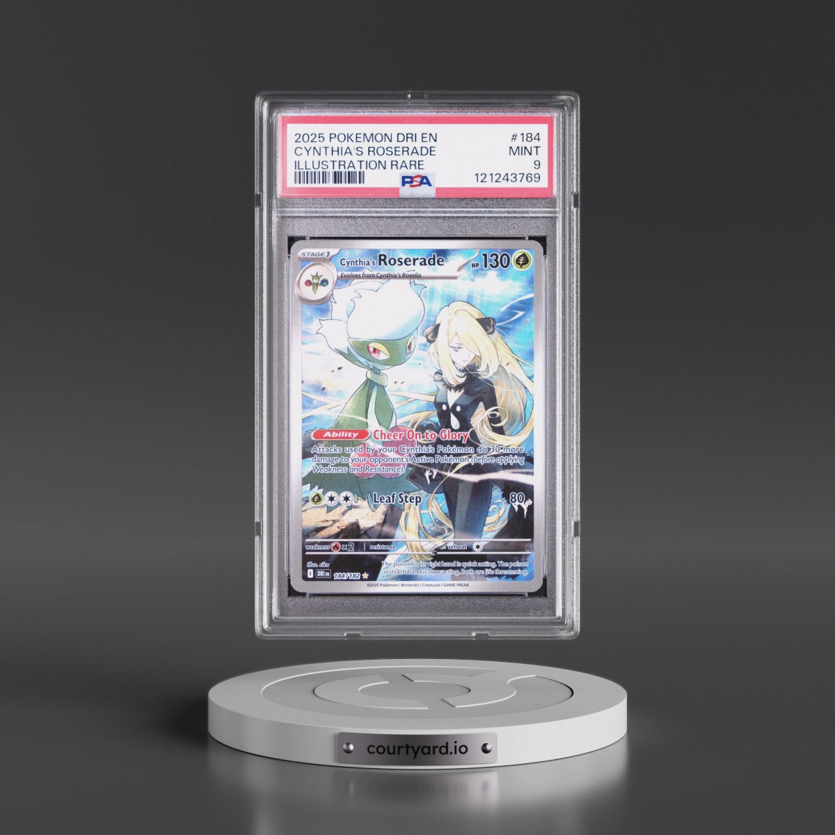 2025 Pokémon Dri EN-Destined Rivals #184 Cynthia's Roserade - Illustration Rare (PSA 9 MINT)