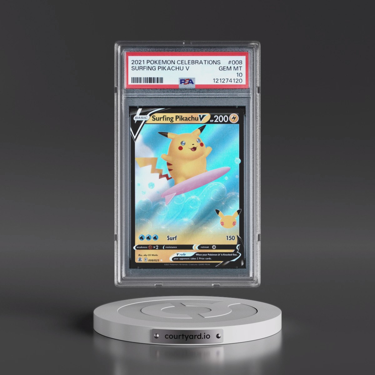 2021 Pokémon Celebrations #008 Surfing Pikachu V - Holo (PSA 10 GEM MINT)