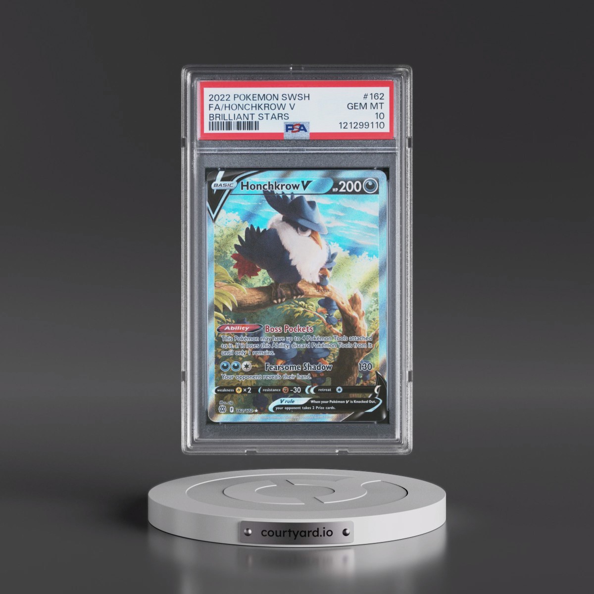 2022 Pokémon Sword & Shield Brilliant Stars #162 Honchkrow V - Holo Full Art (PSA 10 GEM MINT)