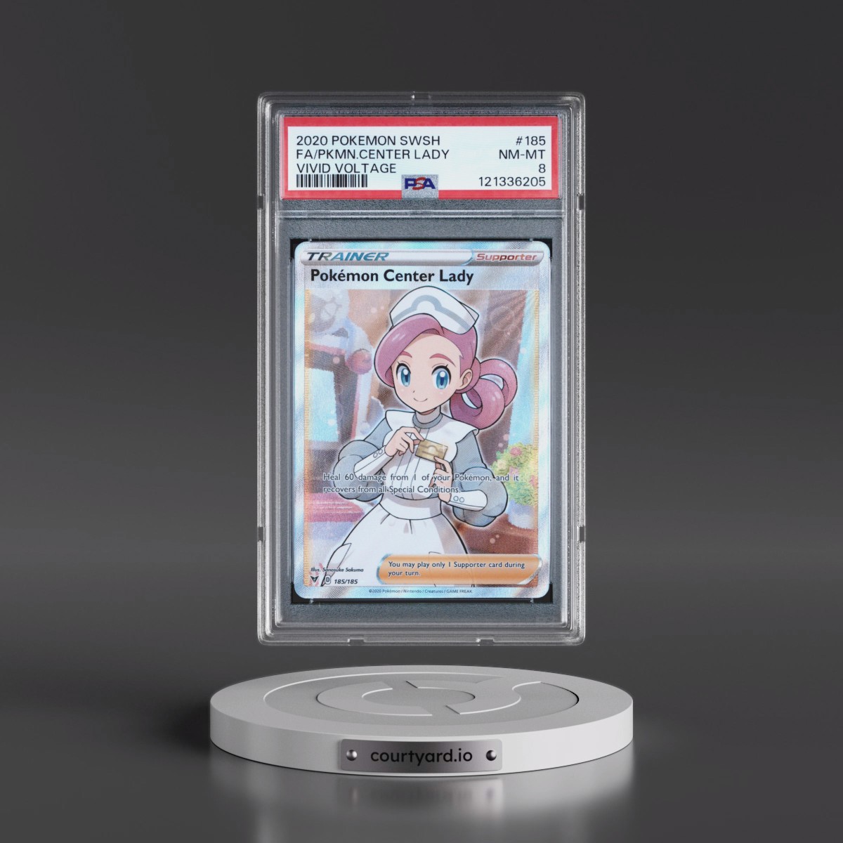 2020 Pokémon Sword & Shield Vivid Voltage #185 Pokemon Center Lady - Full Art (PSA 8 NM-MT)