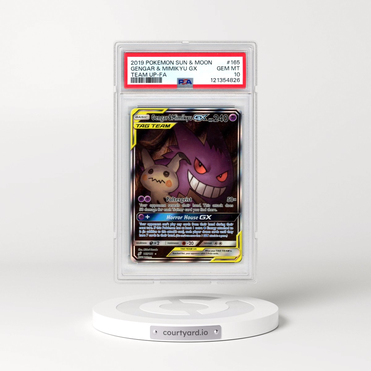 2019 Pokémon Sun & Moon Team Up #165 Gengar & Mimikyu GX - Holo Full Art (PSA 10 GEM MINT)