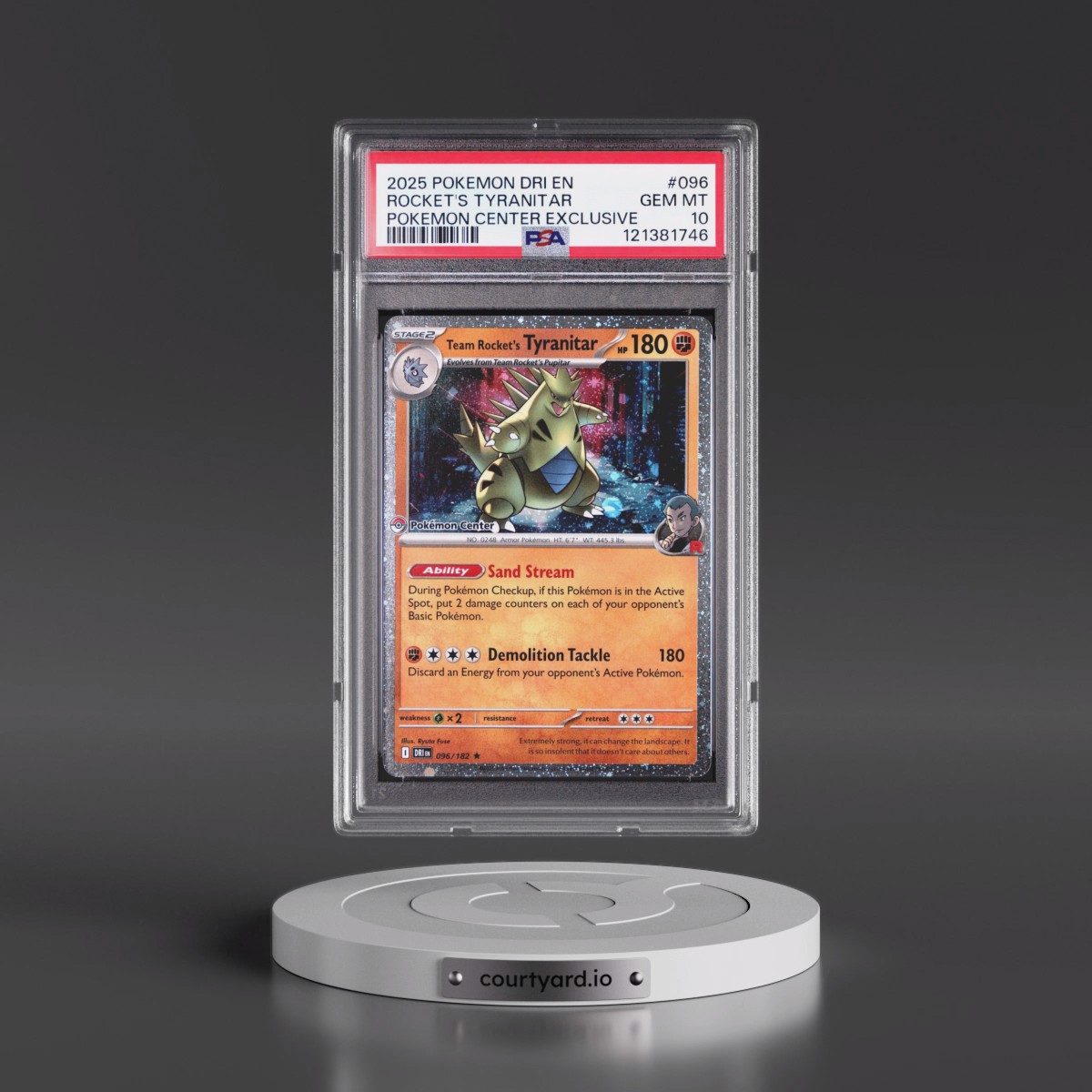 2025 Pokémon Dri EN-Destined Rivals #096 Team Rocket's Tyranitar - Pokemon Center Exclusive (PSA 10 GEM MINT)