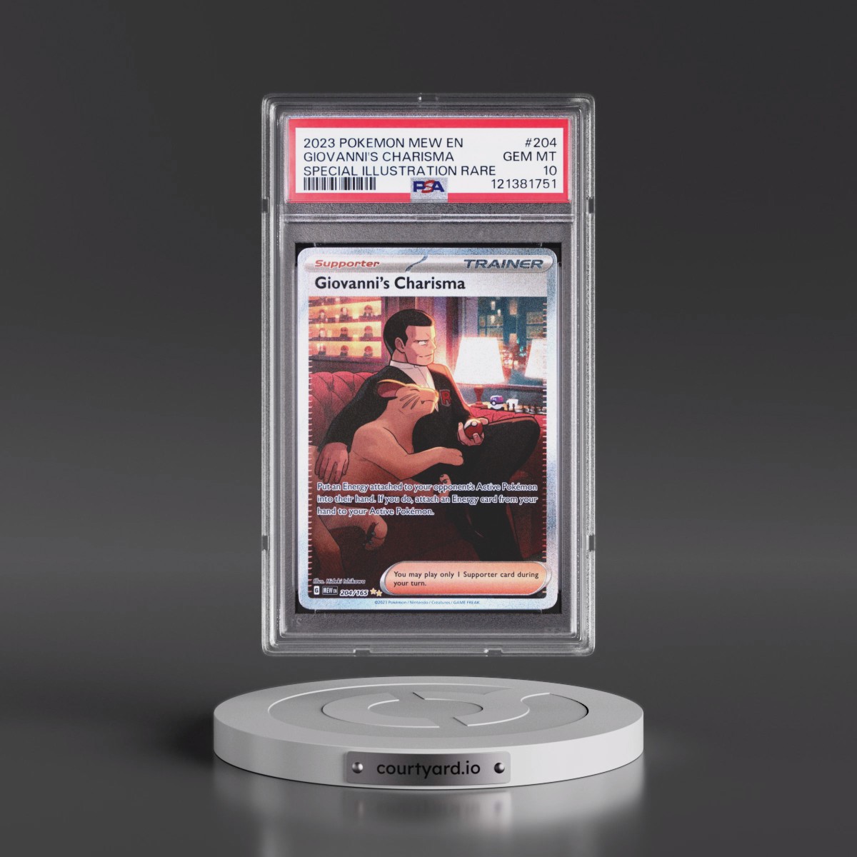 2023 Pokémon Mew EN-151 #204 Giovanni's Charisma - Special Illustration Rare (PSA 10 GEM MINT)