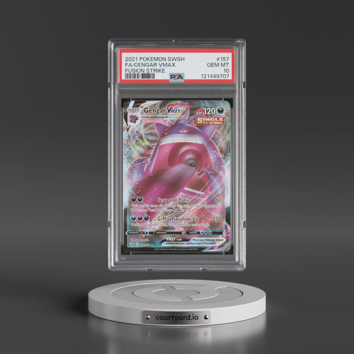 2021 Pokémon Sword & Shield Fusion Strike #157 Gengar Vmax - Full Art (PSA 10 GEM MINT)