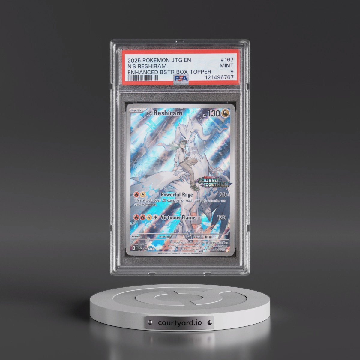 2025 Pokémon Jtg EN-Journey Together #167 N's Reshiram - Enhanced Booster Box Topper (PSA 9 MINT)