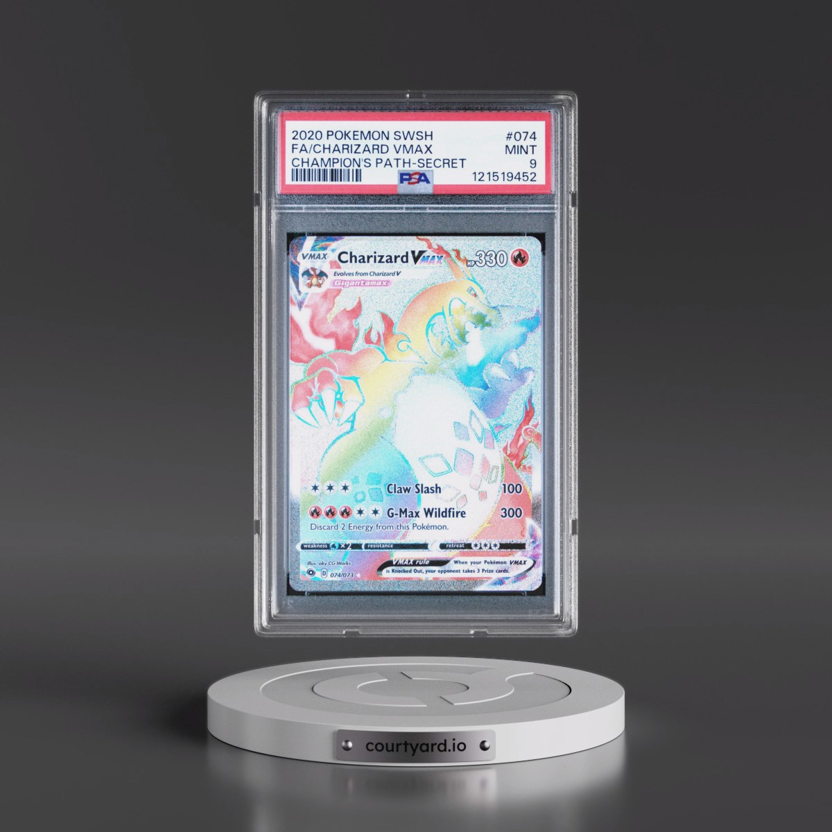 2020 Pokémon Sword & Shield Champion's Path #074 Charizard Vmax - Full Art Secret (PSA 9 MINT)