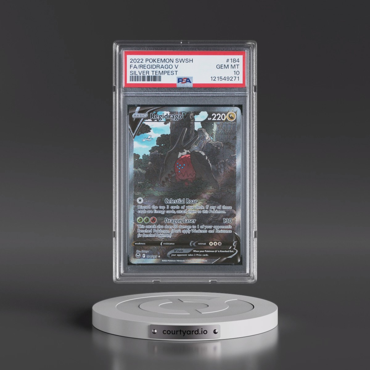 2022 Pokémon Sword & Shield Silver Tempest #184 Regidrago V - Holo Full Art (PSA 10 GEM MINT)