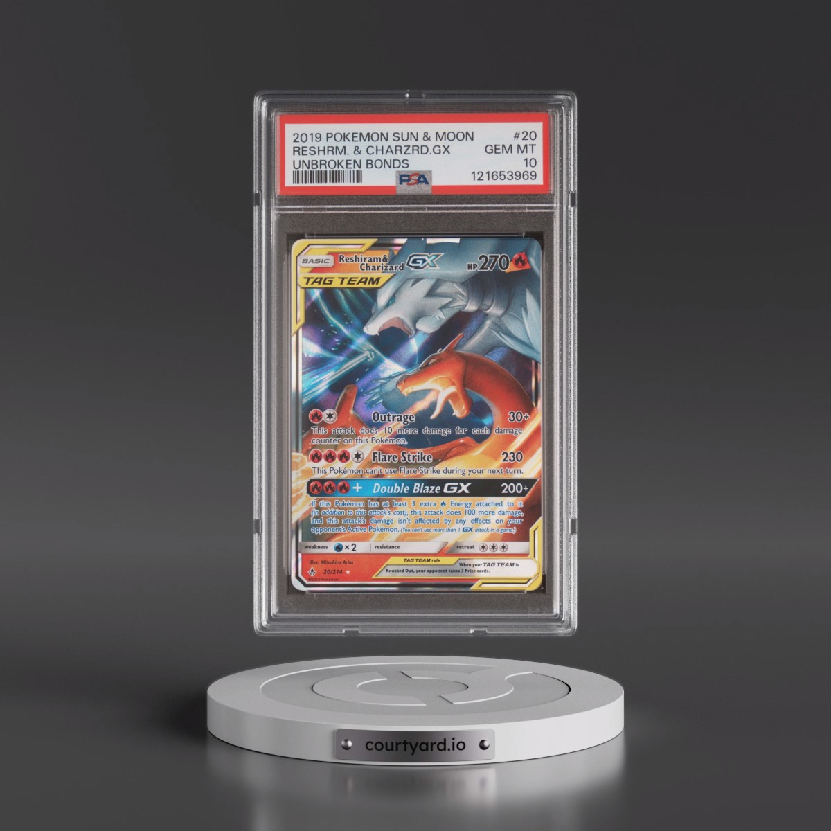 2019 Pokémon Sun & Moon Unbroken Bonds #20 Reshiram & Charizard GX - Holo (PSA 10 GEM MINT)
