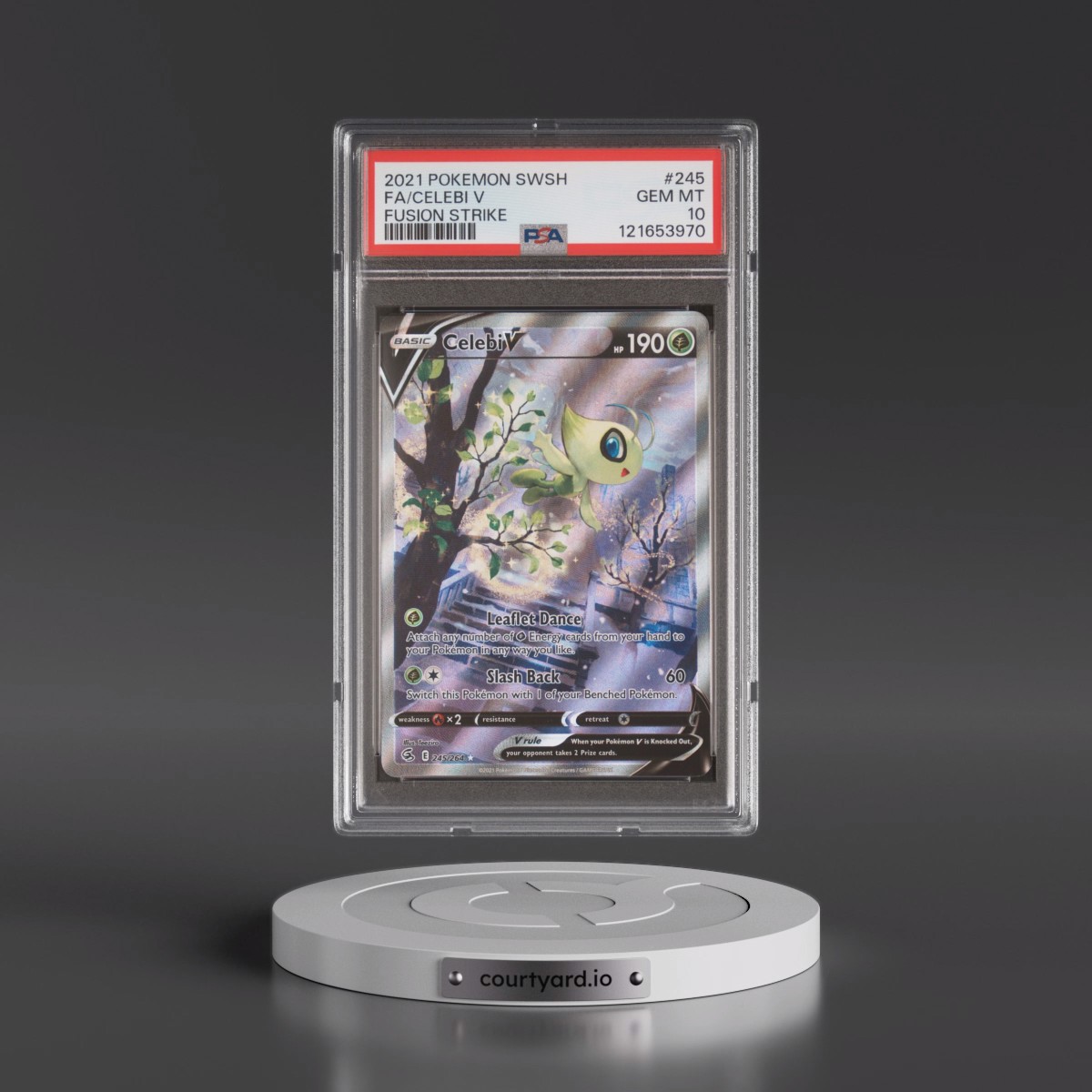 2021 Pokémon Sword & Shield Fusion Strike #245 Celebi V - Holo Full Art (PSA 10 GEM MINT)