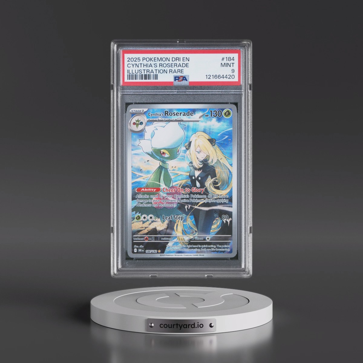 2025 Pokémon Dri EN-Destined Rivals #184 Cynthia's Roserade - Illustration Rare (PSA 9 MINT)