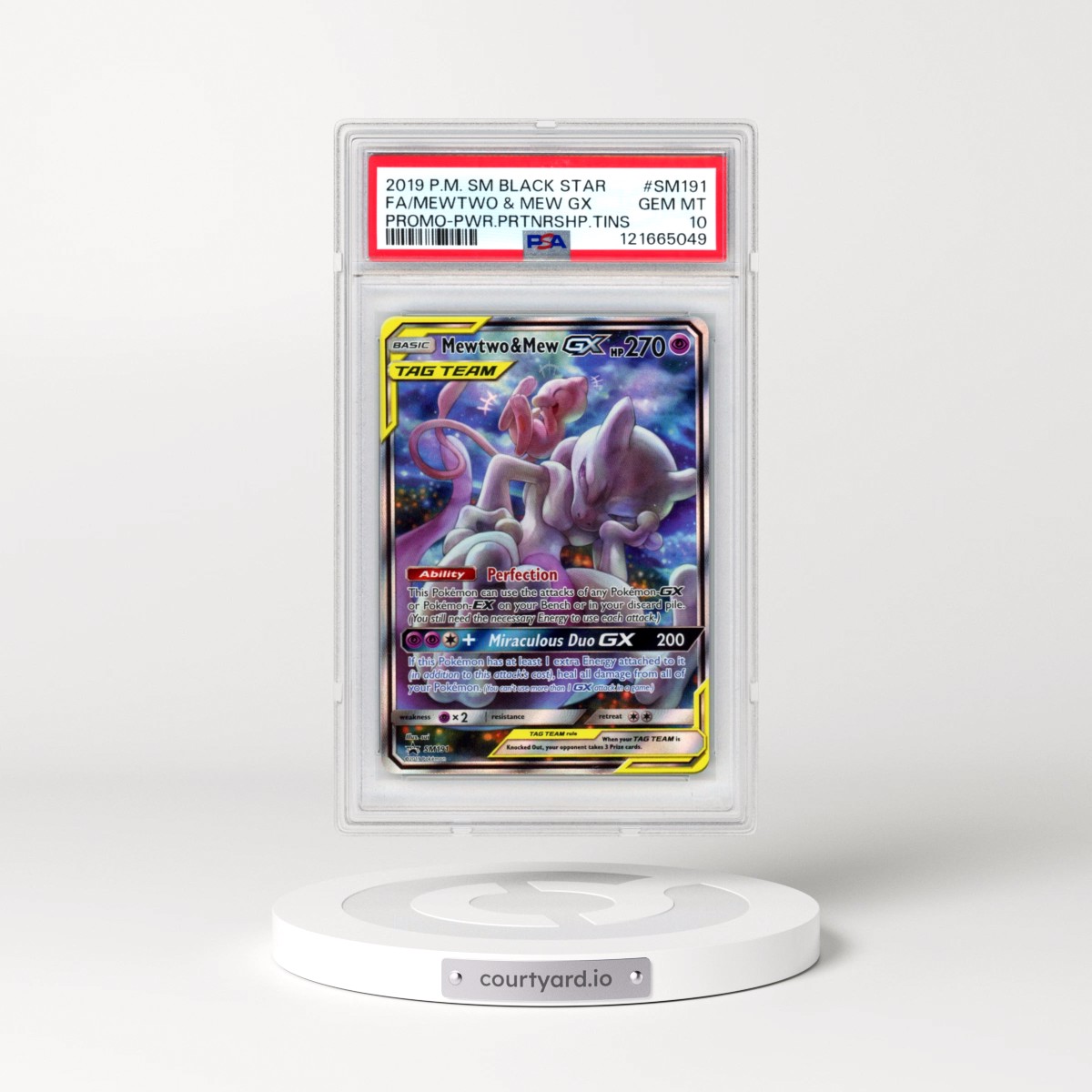 2019 Pokémon SM Black Star Promo #SM191 Mewtwo & Mew GX - Holo Full Art Power Partnership Tins (PSA 10 GEM MINT)