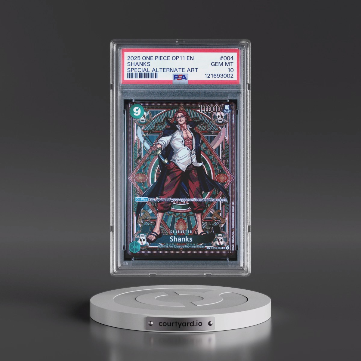 2025 One Piece OP11-A Fist of Divine Speed #004 Shanks - Special Alternate Art (PSA 10 GEM MINT)