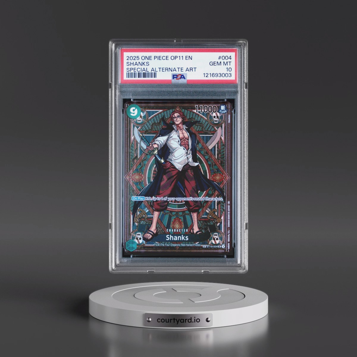 2025 One Piece OP11-A Fist of Divine Speed #004 Shanks - Special Alternate Art (PSA 10 GEM MINT) - Photo