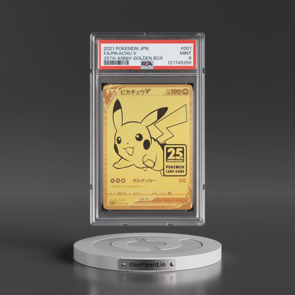 2021 Pokémon Asia 25th Anniversary Promo Pikachu V - Holo Full Art Golden Box #001 PSA 9