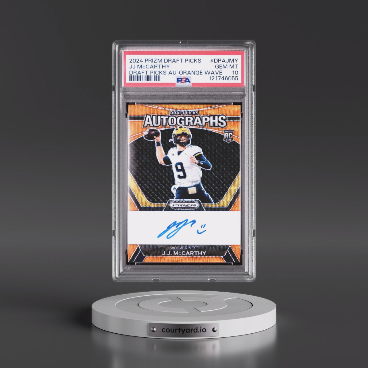 2024 Panini Prizm Draft Picks Draft Picks Autographs #DPAJMY JJ McCarthy - Orange Wave (PSA 10 GEM MINT)