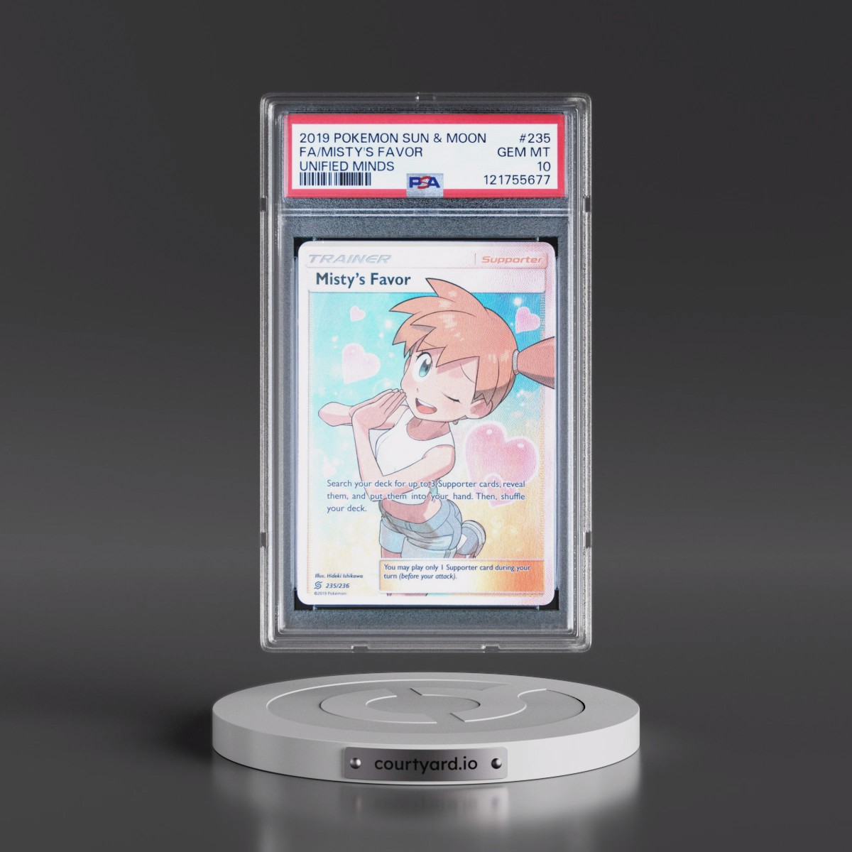 2019 Pokémon Sun & Moon Unified Minds #235 Misty's Favor - Full Art (PSA 10 GEM MINT)