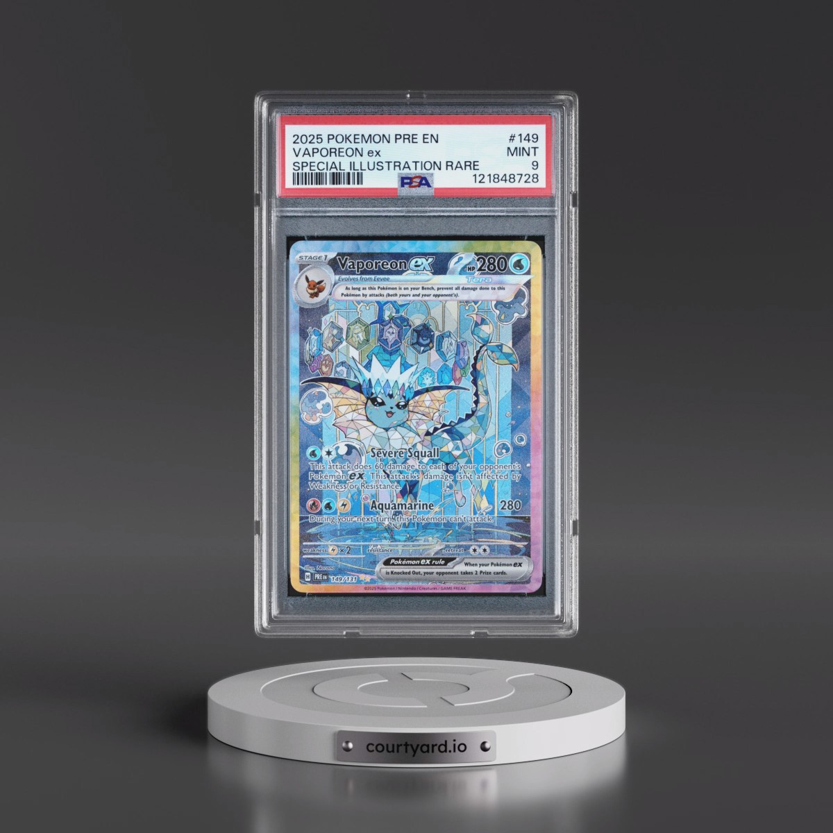 2025 Pokémon Pre EN-Prismatic Evolutions #149 Vaporeon EX - Holo Special Illustration Rare (PSA 9 MINT)