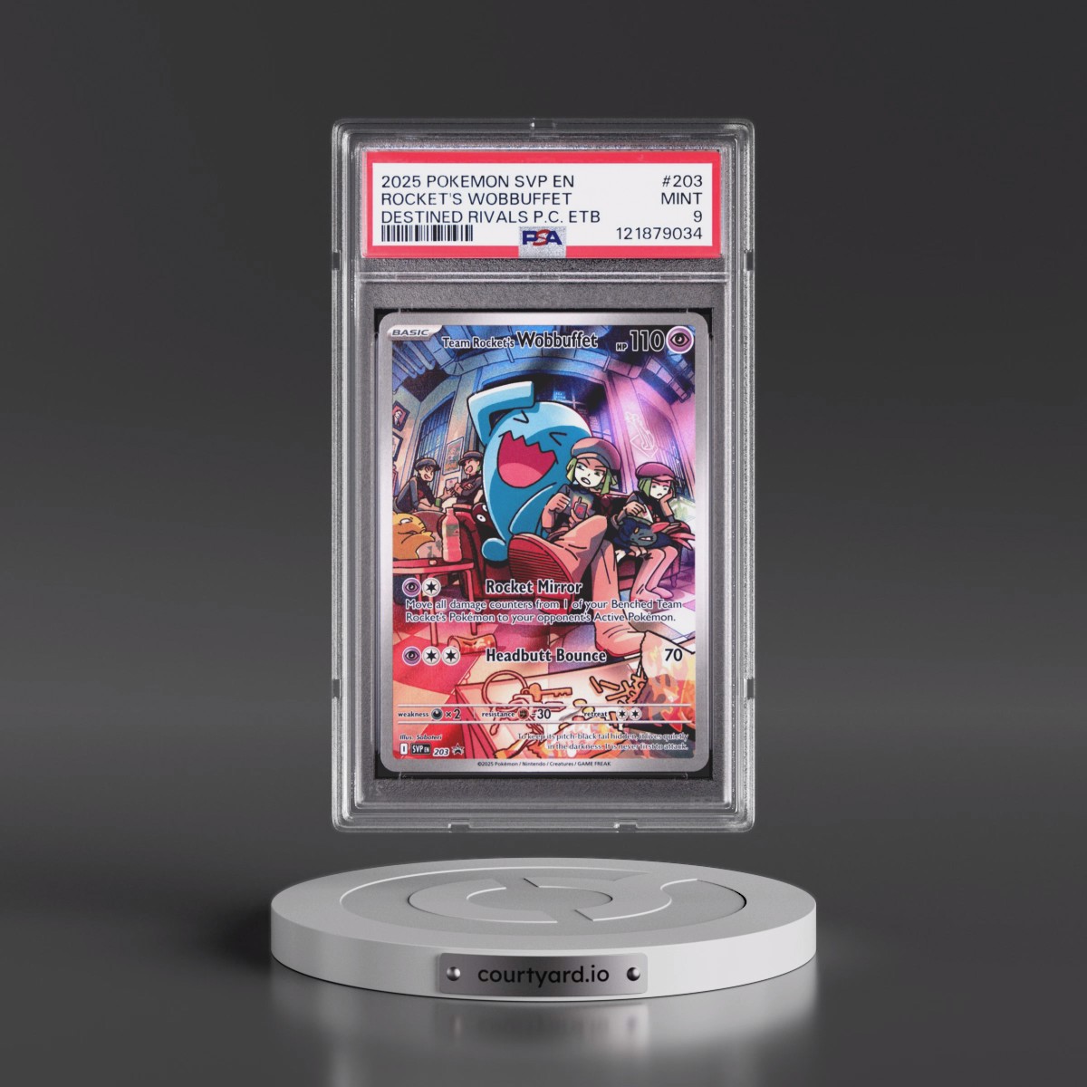 2025 Pokémon Svp EN-SV Black Star Promo #203 Team Rocket's Wobbuffet - Destined Rivals Pokemon Center Elite Trainer Box (PSA 9 MINT)