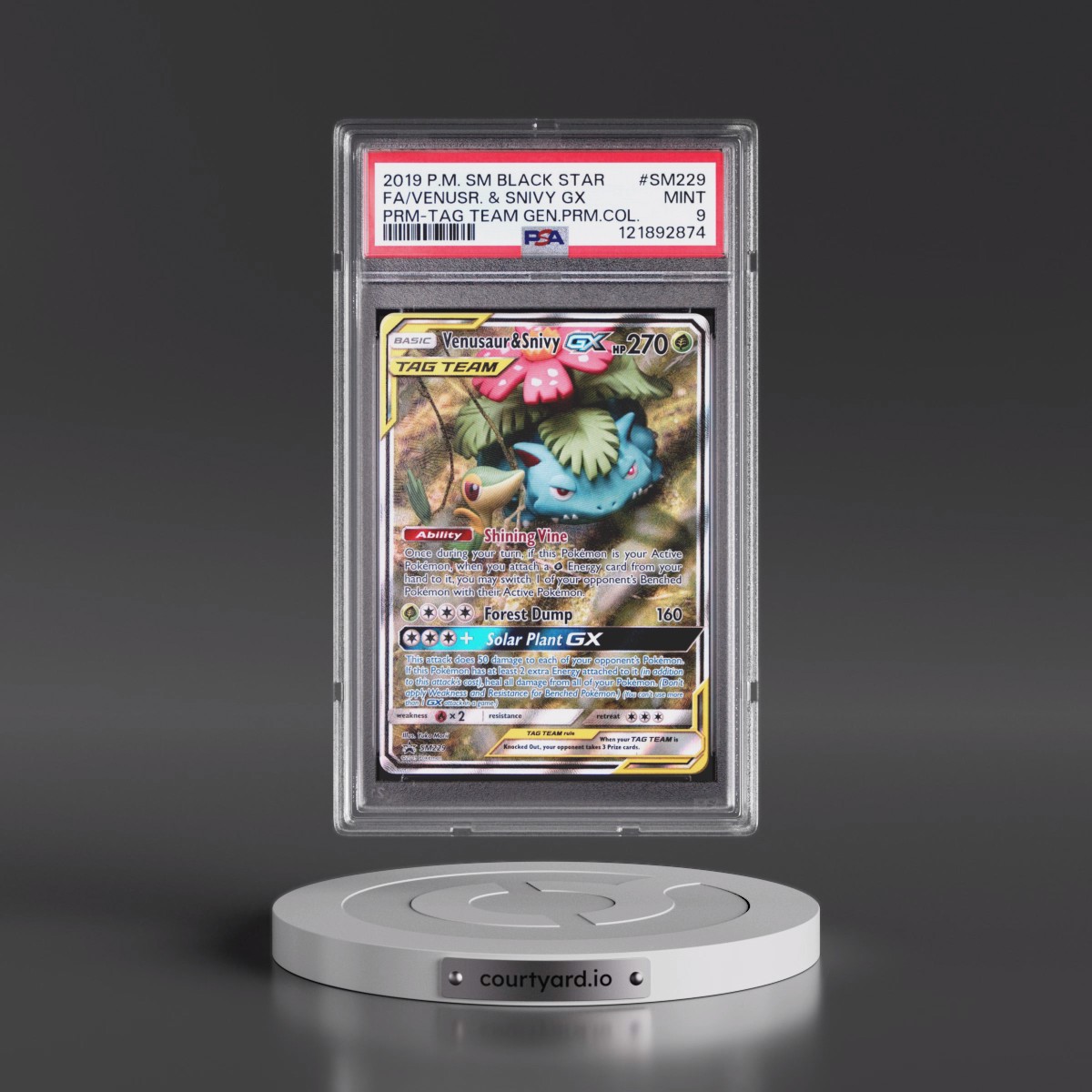 2019 Pokémon SM Black Star Promo #SM229 Venusaur & Snivy GX - Holo Full Art Tag Team Generations Premium Collection (PSA 9 MINT)
