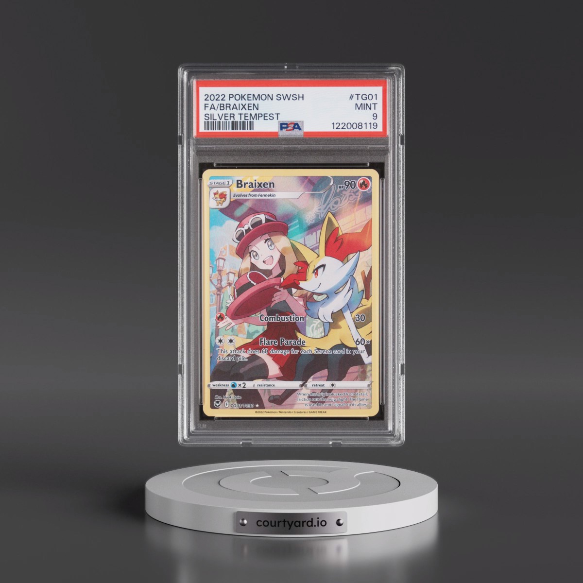 2022 Pokémon Sword & Shield Silver Tempest #TG01 Braixen - Full Art (PSA 9 MINT)