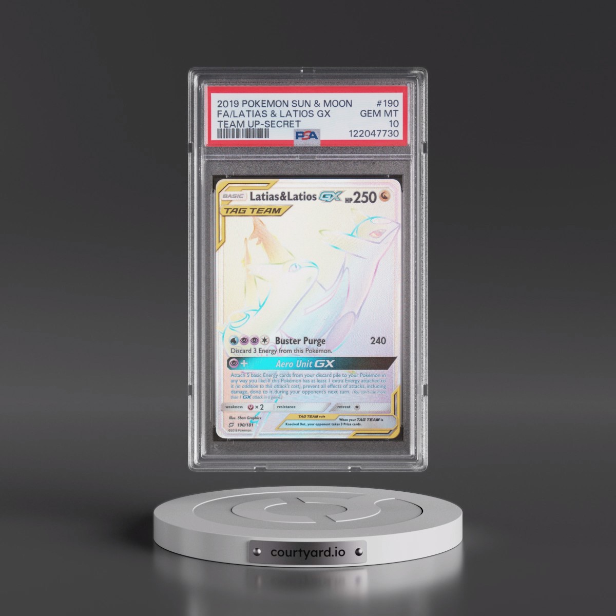 2019 Pokémon Sun & Moon Team Up #190 Latias & Latios GX - Holo Full Art Secret (PSA 10 GEM MINT)