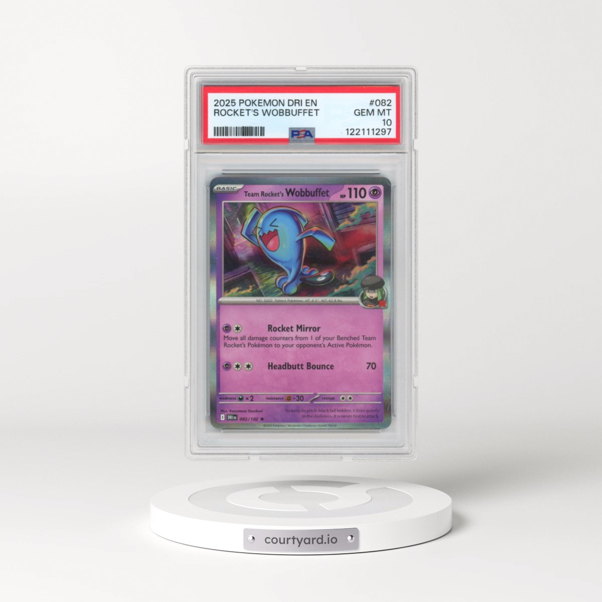 2025 Pokémon Dri EN-Destined Rivals #082 Team Rocket's Wobbuffet (PSA 10 GEM MINT)