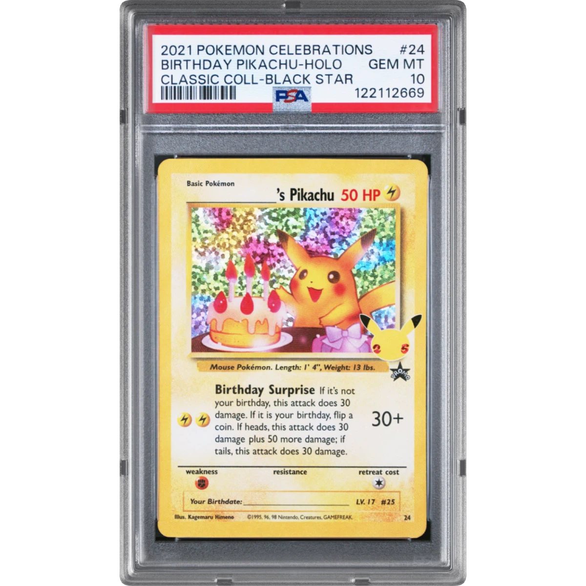 2021 Pokémon Celebrations Classic Collection #24 Birthday Pikachu - Holo (PSA 10 GEM MINT)