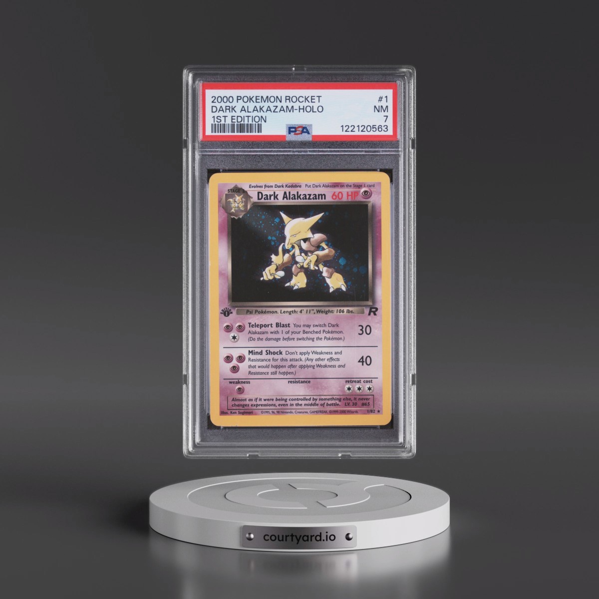 2000 Pokémon Rocket #1 Dark Alakazam - 1st Edition Holo (PSA 7 NM)