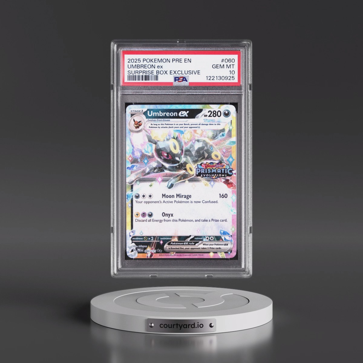 2025 Pokémon Pre EN-Prismatic Evolutions #060 Umbreon EX - Holo Surprise Box Exclusive (PSA 10 GEM MINT)
