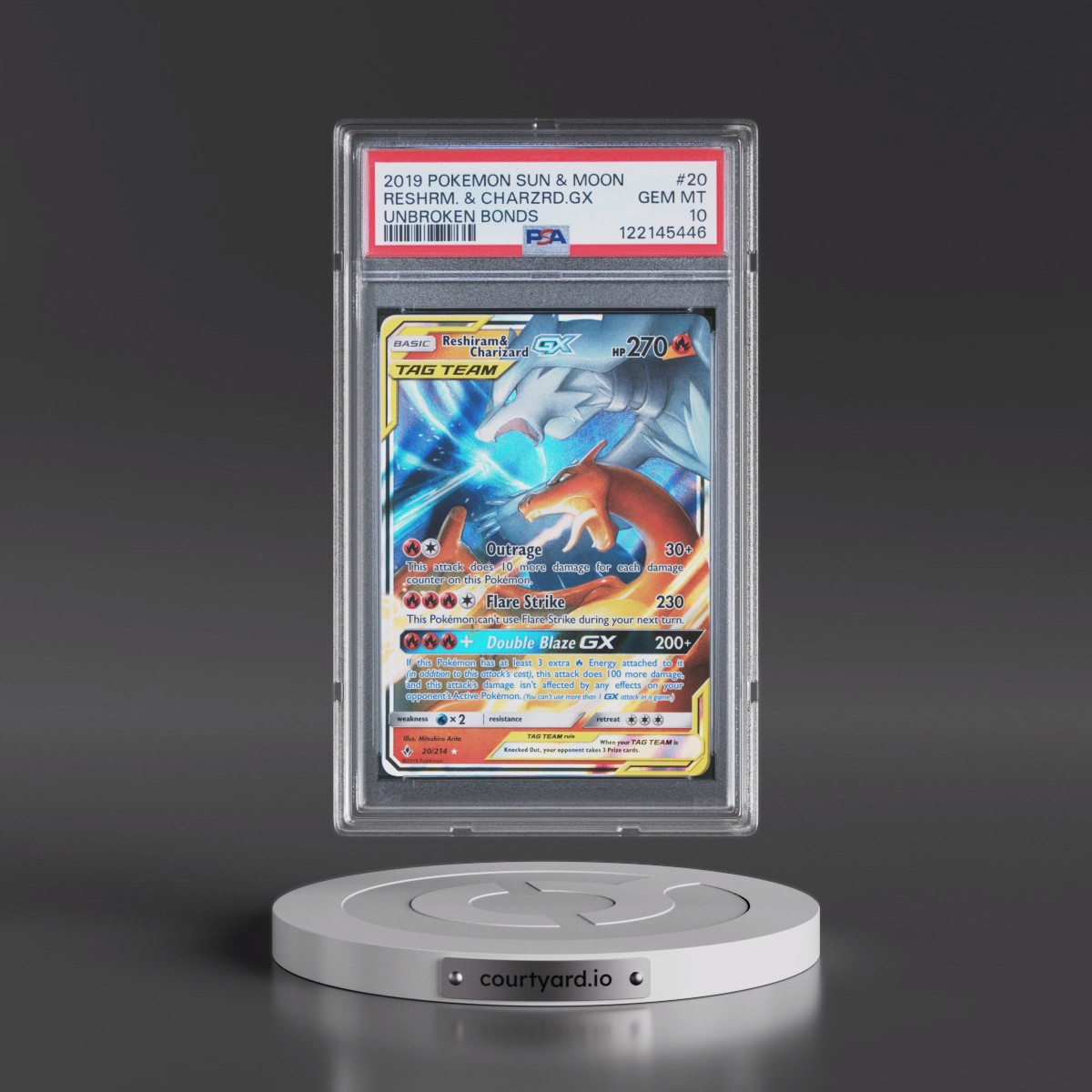 2019 Pokémon Sun & Moon Unbroken Bonds #20 Reshiram & Charizard GX - Holo (PSA 10 GEM MINT)
