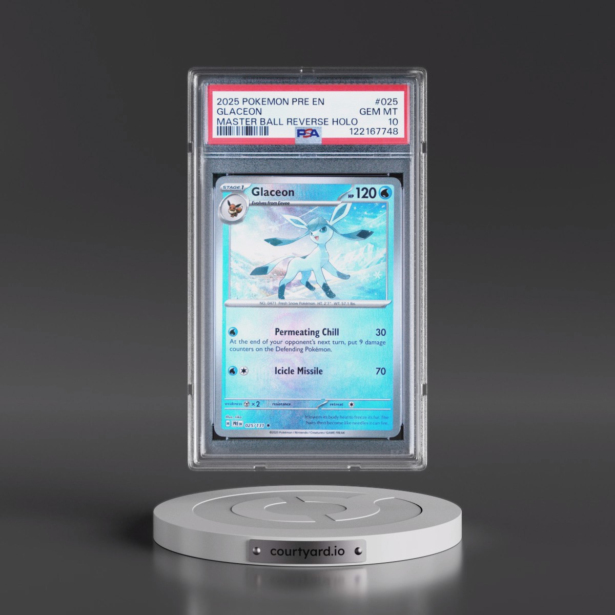 2025 Pokémon Pre EN-Prismatic Evolutions #025 Glaceon - Reverse Holo Master Ball (PSA 10 GEM MINT)